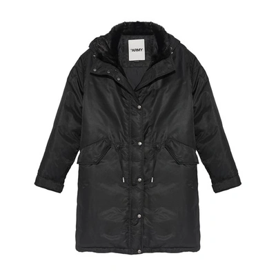 Yves Salomon Long Parka Made From Aviator Fabric With Mink Trim In Noir
