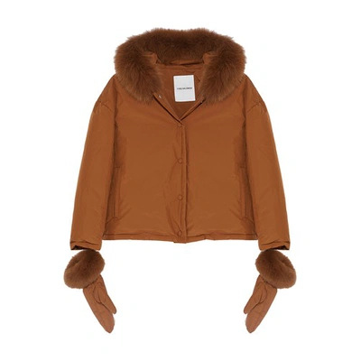 Yves Salomon Box-cut Puffer Jacket Made From A Waterproof Technical Fabric With Fox Trim In Marron