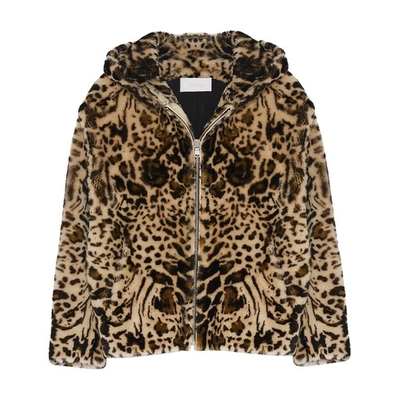 Yves Salomon Merino Wool Hooded Jacket In Leopard
