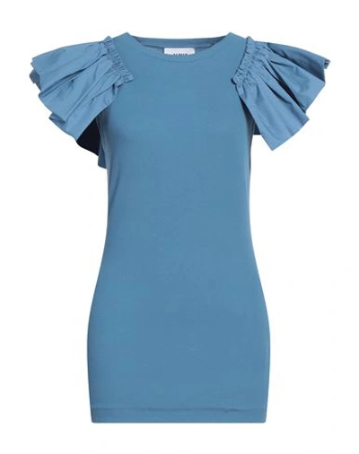 Alpha Studio Woman T-shirt Light Blue Size 10 Cotton, Elastane