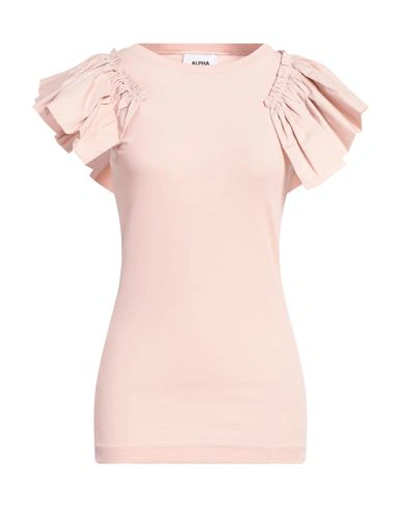 Alpha Studio Woman T-shirt Light Pink Size 10 Cotton, Elastane
