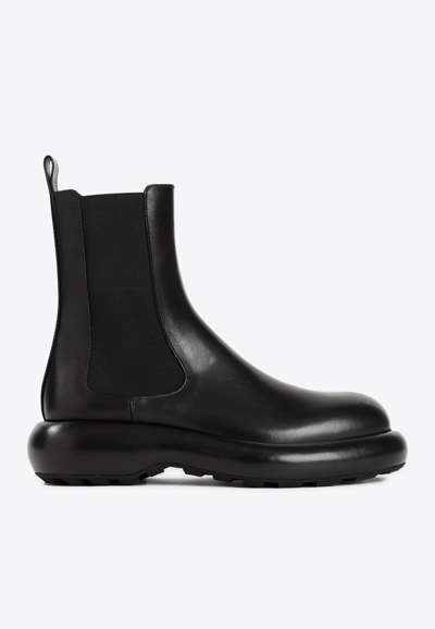Jil Sander Ankle Boots In Patent Leather In Black
