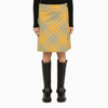 Burberry Fringed Pleated Checked Woven Mini Wrap Skirt In Beige