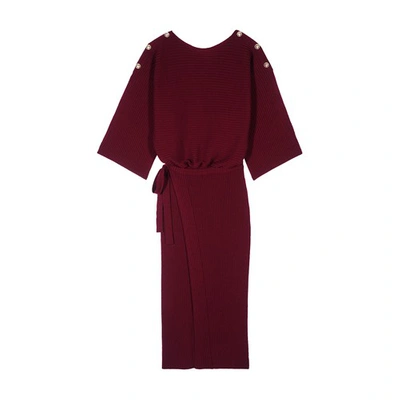 Ba&sh Robe Rahlia Ribbed Wrap Skirt Dress In Burgundy