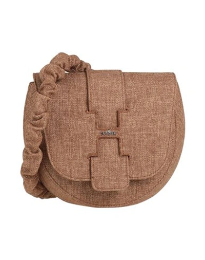 Hogan Woman Cross-body Bag Camel Size - Soft Leather, Textile Fibers In Beige