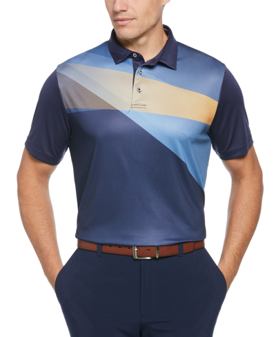 Pga Tour Men's Athletic Fit Shadow Asymmetric Print Short Sleeve Golf Polo Shirt In Peacoat
