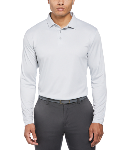 Pga Tour Men's Mini Jacquard Long Sleeve Golf Polo Shirt In Quarry