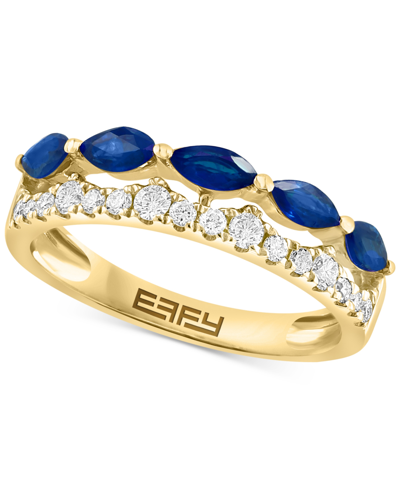 Effy Collection Effy Sapphire (3/4 Ct. T.w.) & Diamond (1/3 Ct. T.w.) Double Row Ring In 14k Gold