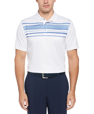 Pga Tour Men's Athletic Fit Terrain Chest Print Short Sleeve Golf Polo Shirt In Bright White