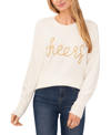 Cece Womens Beaded Ribbed Trim Pullover Sweater In Antique White