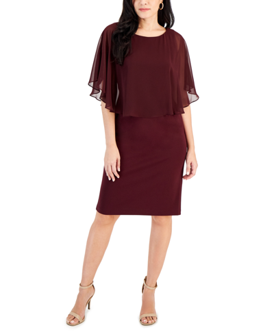 Connected Petite Chiffon-overlay Sheath Dress In Bordeaux