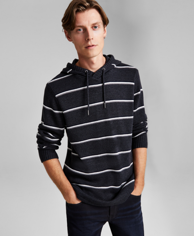 And Now This Men's Regular-fit Stripe Hooded Sweater, Created For Macy's In Charcoal Heather