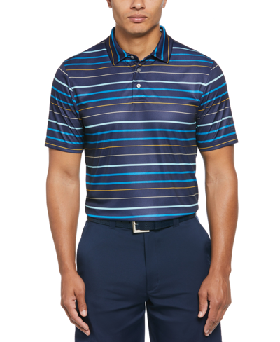 Pga Tour Men's Fine Line Print Short Sleeve Golf Polo Shirt In Peacoat