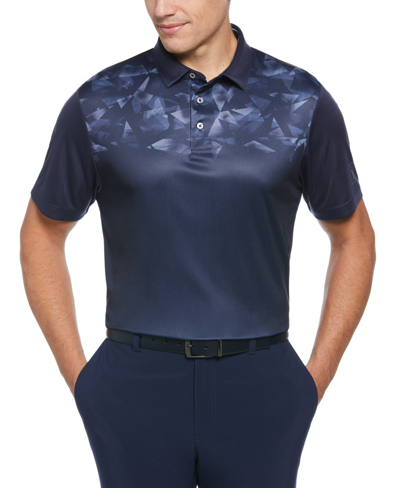 Pga Tour Men's Athletic Fit Geo Print Short Sleeve Golf Polo Shirt In Peacoat