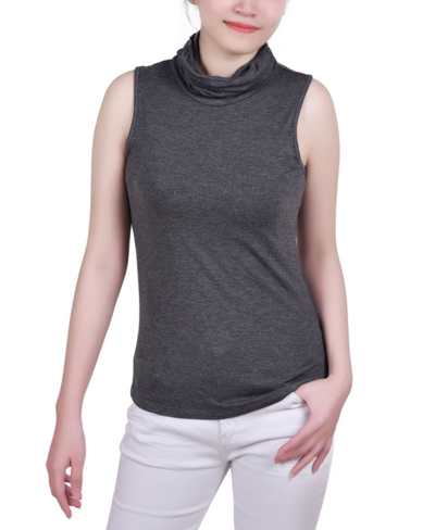 Ny Collection Petite Sleeveless Turtleneck Top In Charcoal Gray