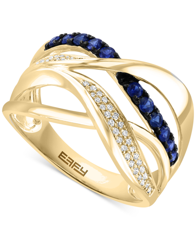 Effy Collection Effy Sapphire (1/3 Ct. T.w.) & Diamond (1/10 Ct. T.w.) Crossover Statement Ring In 14k Gold In Yellow Gold