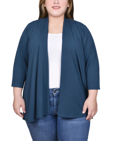 Ny Collection Plus Size Draped Open-front Cardigan Sweater In Reflecting Pond