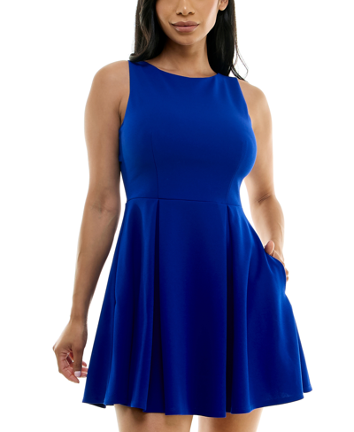 B Darlin Juniors' Sleeveless Pleated A-line Dress In Electric Blue