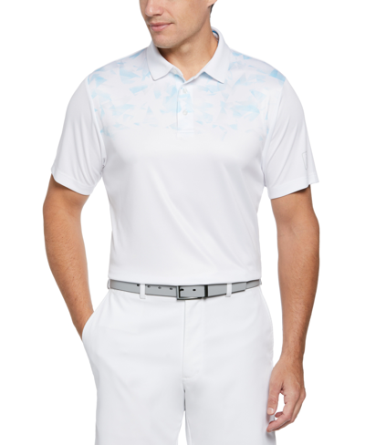 Pga Tour Men's Athletic Fit Geo Print Short Sleeve Golf Polo Shirt In Bright White