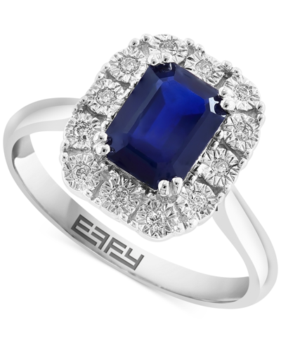 Effy Collection Effy Sapphire (1-1/2 Ct. T.w.) & Diamond (1/10 Ct. T.w.) Halo Ring In 14k White Gold