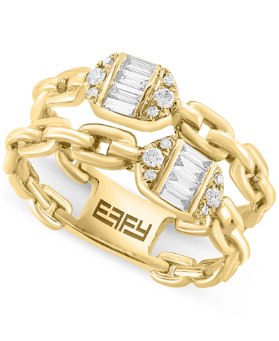 Effy Collection Effy Diamond Baguette & Round Chain Link Double Ring (1/4 Ct. T.w.) In 14k Gold