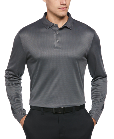Pga Tour Men's Mini Jacquard Long Sleeve Golf Polo Shirt In Quiet Shade