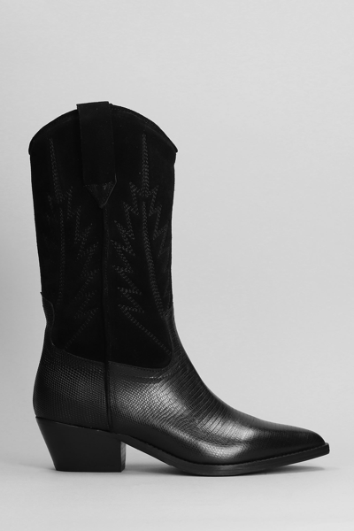 Julie Dee Texan Ankle Boots In Black Suede And Leather