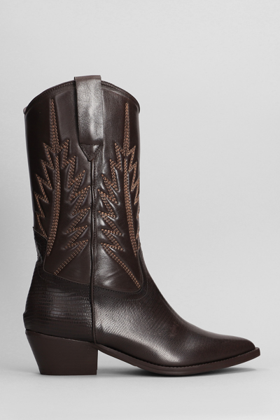 Julie Dee Texan Ankle Boots In Dark Brown Suede And Leather