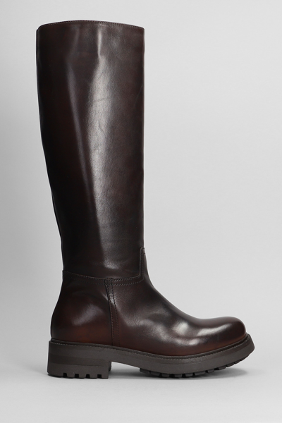 Julie Dee Low Heels Boots In Dark Brown Leather