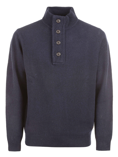 Barbour Patched Half Zip Polo Sweater In Navy
