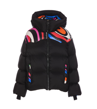 Pucci Hooded Printed Quilted Shell Down Jacket In Black