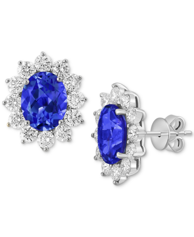 Effy Collection Effy Lab Grown Sapphire (3-3/4 Ct. T.w.) & Lab Grown Diamond (1-5/8 Ct. T.w.) Halo Stud Earrings In In 14k White Gold