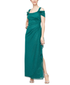 Alex Evenings Cold Shoulder Ruffle Glitter Evening Gown In Emerald Green