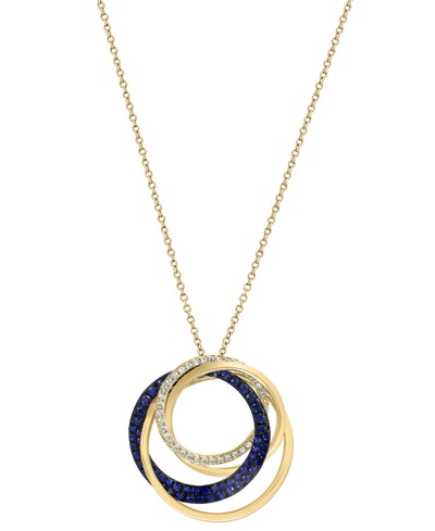 Effy Collection Effy Sapphire (1/2 Ct. T.w.) & Diamond (1/6 Ct. T.w.) Interlocking Rings 18" Pendant Necklace In 14k In Yellow Gold