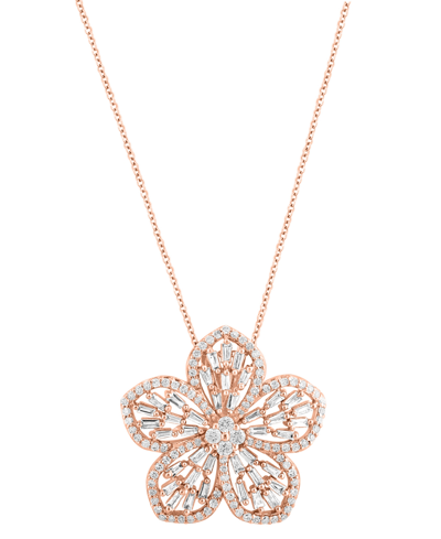 Effy Collection Effy Diamond Round & Baguette Flower 18" Pendant Necklace (3/4 Ct. T.w.) In 14k Rose Gold
