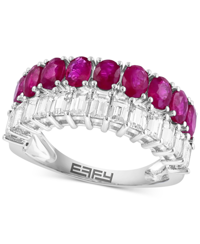 Effy Collection Effy Ruby (1-1/2 Ct. T.w.) & White Sapphire (1 Ct. T.w.) Double Row Ring In 14k White Gold