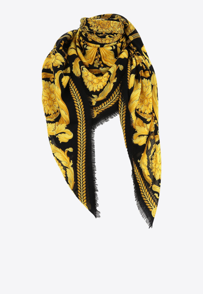 Versace Barocco Fringed Scarf In Yellow