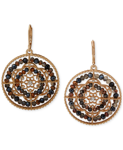 Lonna & Lilly Gold-tone Pave & Bead Openwork Flower Drop Earrings In Dark Gray