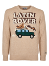 Mc2 Saint Barth Man Crewneck Sweater With Latin Rover Jacquard Print In Camel