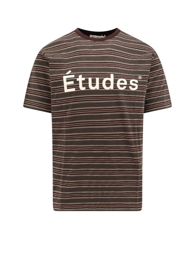 Etudes Studio Biologic Cotton T-shirt With Striped Motif In Brown
