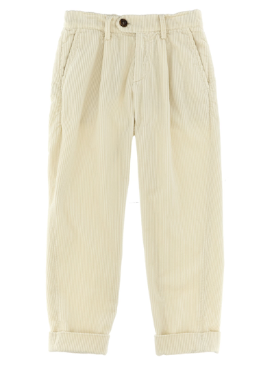 Brunello Cucinelli Kids' Ribbed Velvet Pants In White