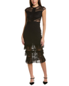 Bebe Tiered Lace Midi Dress In Black