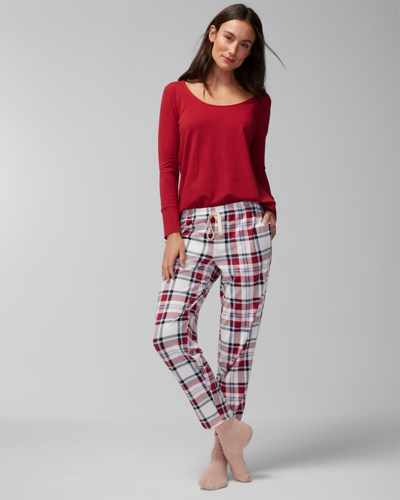 Soma Women's Embraceable Ankle Pajama Pants In Restful Plaid Ivory Size Small |  In Red