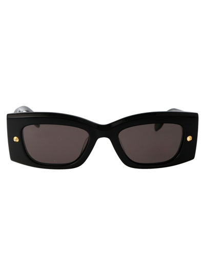 Alexander Mcqueen Womens Black-black-smoke Am0426s Rectangular-frame Recycled-acetate Sunglasses