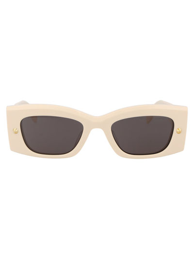 Alexander Mcqueen Am0426s Sunglasses In 005 Ivory Ivory Grey