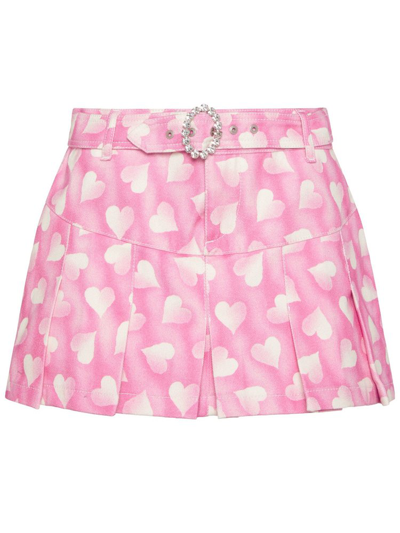 Alessandra Rich Heart Printed Belted Mini Skirt In Multi