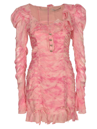 Alessandra Rich Tie Dye Georgette Draped Mini Dress In Pink