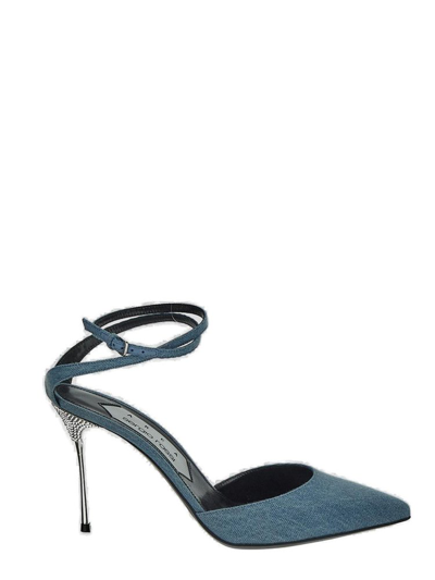 Area X Sergio Rossi Pointed Toe Denim Pumps In Blue