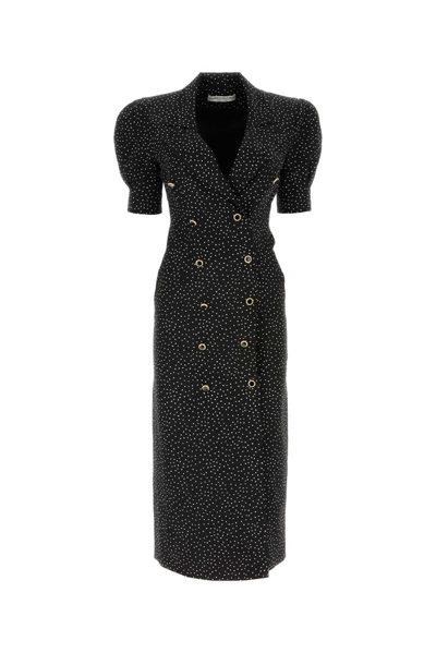 Alessandra Rich Puff-sleeve Polka-dot Silk Midi Dress In Black