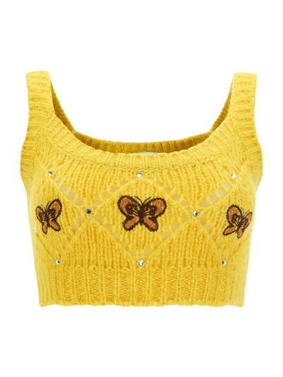 Alessandra Rich Sleeveless Knitted Top In Yellow